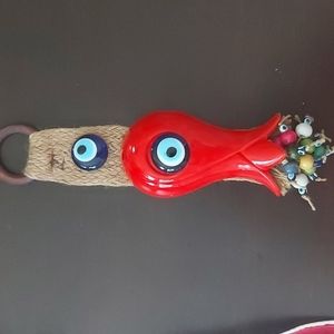 Vintage Red ceramic hamsa wall hang